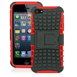 iPhone 5 5S TPU+PC Dual  Hybrid Case with Stand (Black-Red)